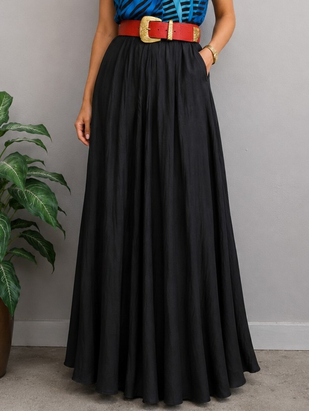 VALERIE STEVENS:: Black Satin Maxi Skirt NWT